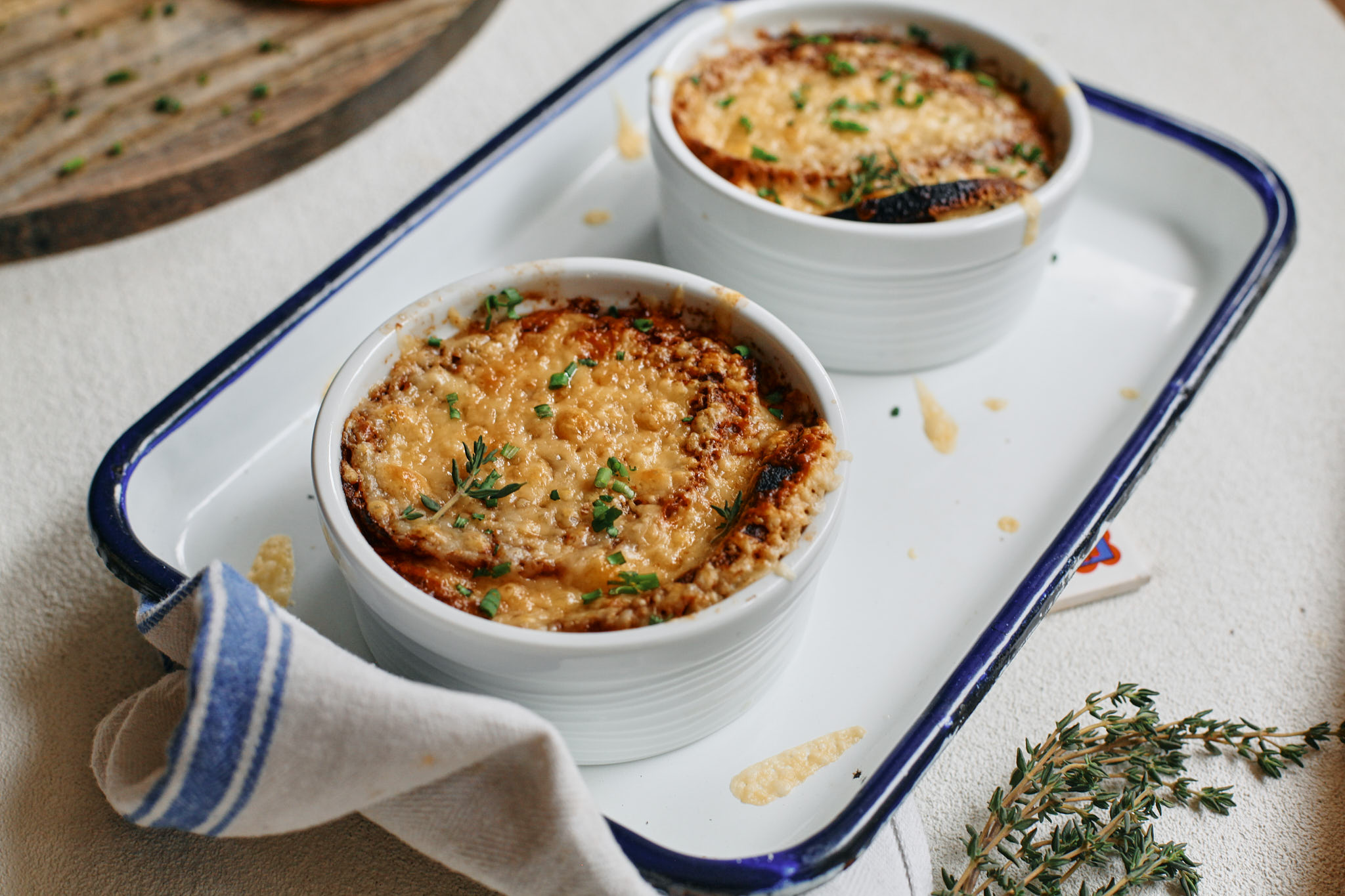 french onion soup out of the oven