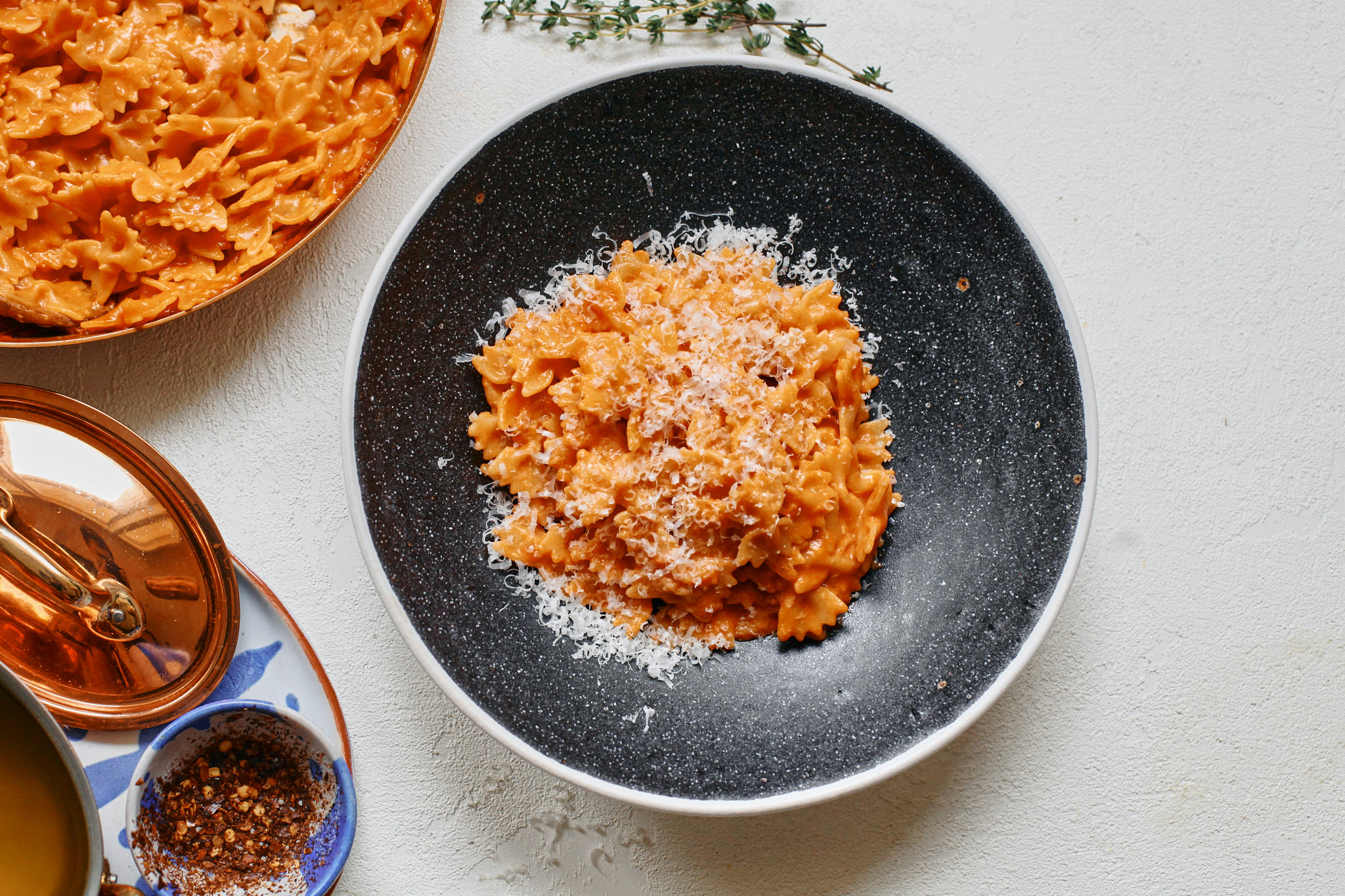 Garlic Confit Pasta 20 garlic confit pasta alla vodka plated up with parmesan on top