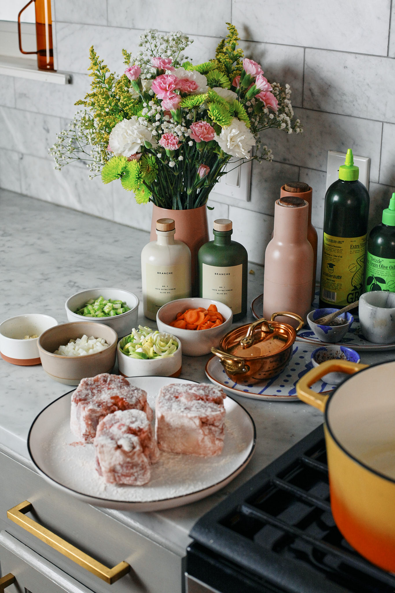 Ox Tail 2 oxtail dredged in flour about to be seared