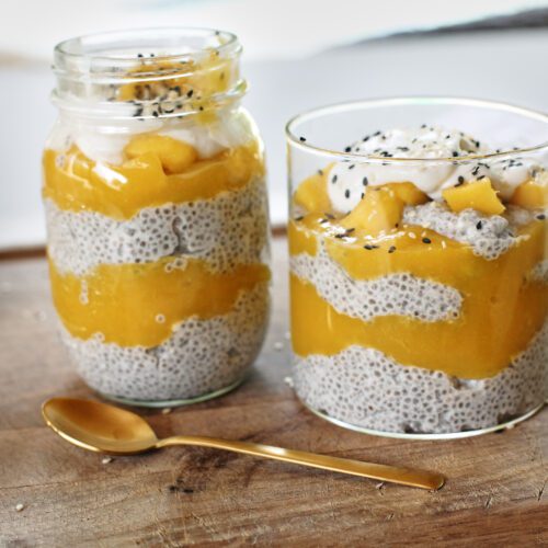 Two Jars of Mango Chia Pudding with Coconut whip