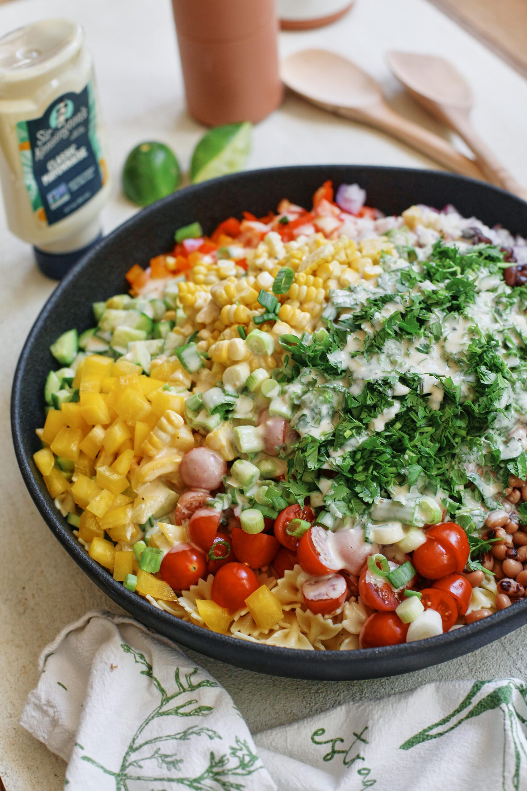 cowboy caviar pasta salad before being mixed together