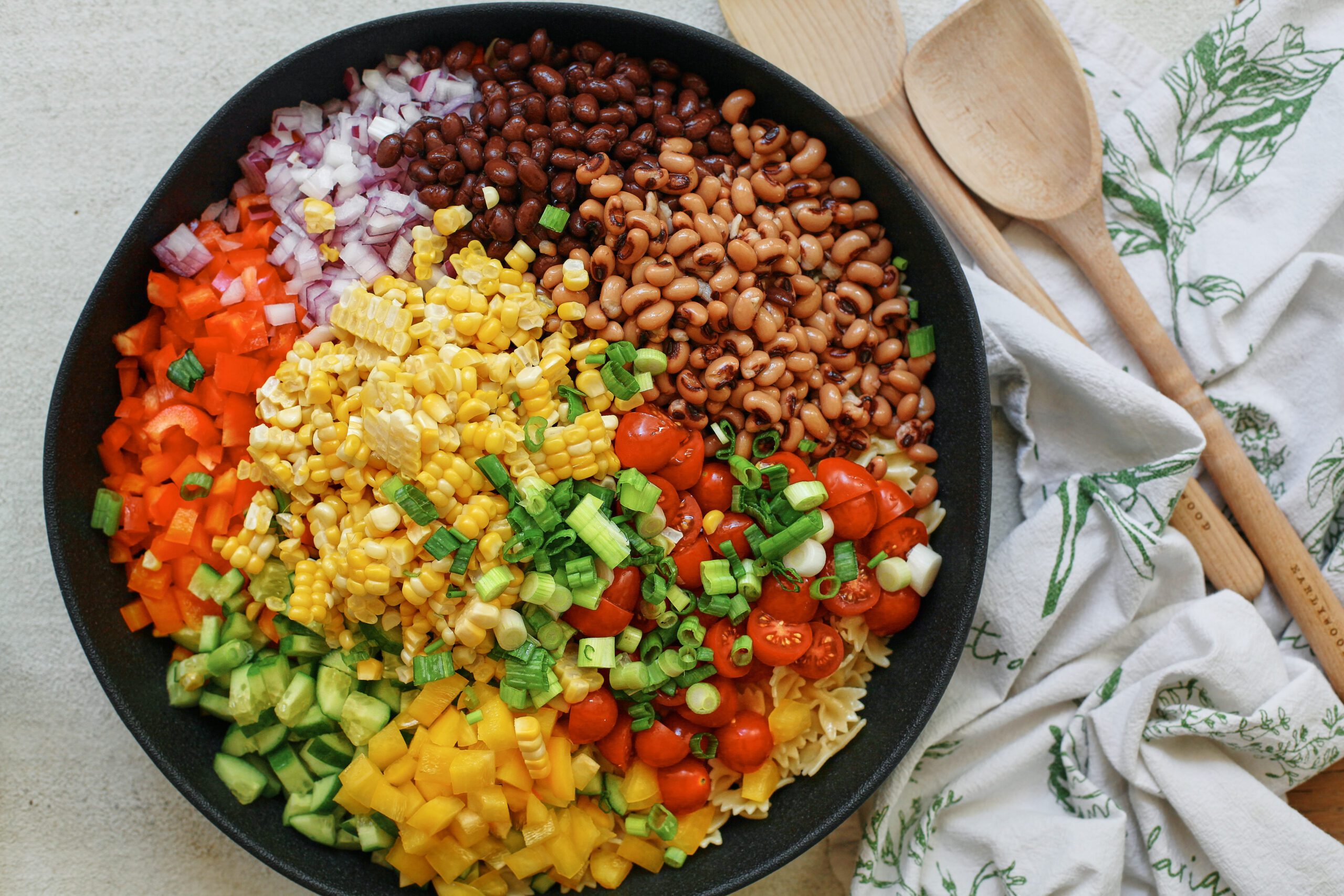 cowboy caviar pasta salad before adding dressing