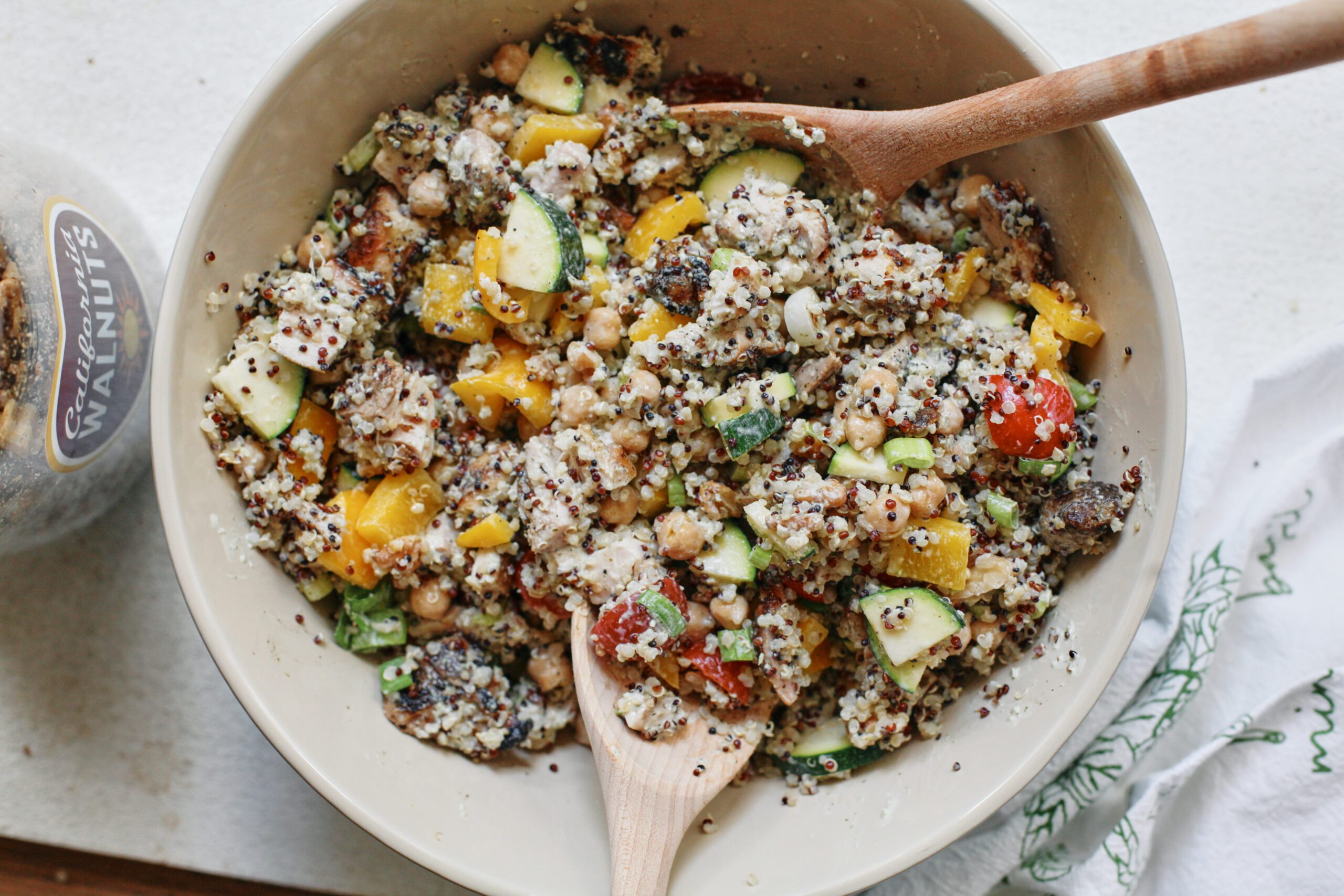 high protein grain bowl with garlic herb yogurt sauce
